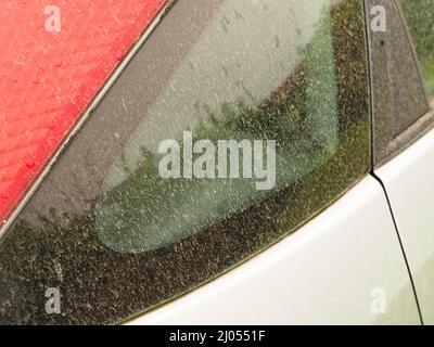 Sheerness, Kent, Großbritannien. 16. März 2022. Wetter in Großbritannien: Ein Auto, das heute Nachmittag bei Regen mit Staub aus der Sahara bedeckt war. Kredit: James Bell/Alamy Live Nachrichten Stockfoto