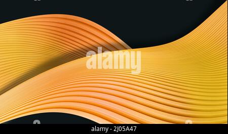 Illustration einer schönen abstrakten gelben Welle auf schwarzem Hintergrund Stockfoto