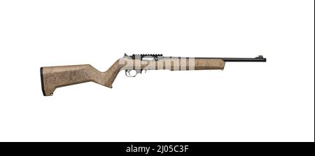 Moderne halbautomatische Kleinkaliber .22lr Gewehr. Sport Karabiner .22lr. Isolieren auf weißem Hintergrund. Stockfoto