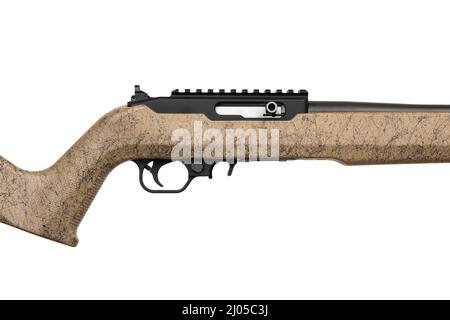 Moderne halbautomatische Kleinkaliber .22lr Gewehr. Sport Karabiner .22lr. Isolieren auf weißem Hintergrund. Stockfoto