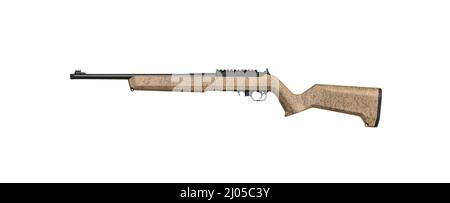 Moderne halbautomatische Kleinkaliber .22lr Gewehr. Sport Karabiner .22lr. Isolieren auf weißem Hintergrund. Stockfoto