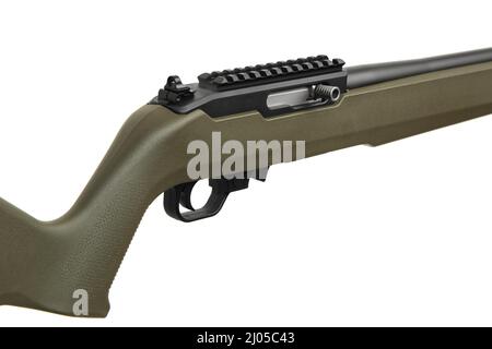 Moderne halbautomatische Kleinkaliber .22lr Gewehr. Sport Karabiner .22lr. Isolieren auf weißem Hintergrund. Stockfoto