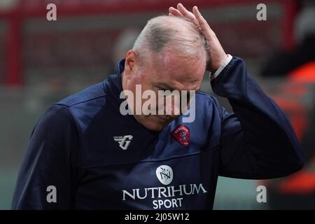 Stadio Renato Curi, Perugia, Italien, 16. März 2022, massimiliano alvini (Trainer perugia calcio) enttäuschte während des Spiels AC Perugia gegen SPAL - Italienischer Fußball der Serie B Stockfoto