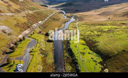 Aussichtspunkt Am Claerwen-Staudamm Stockfoto