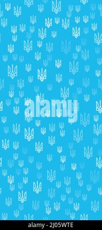 Blau Nahtloses Muster aus Dreizack auf Schild. Wappen der Ukraine Telefon Hintergrund. Stock Vektor