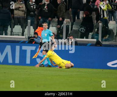 Turin, Italien. 16. März 2022. Moreno von Villareal während der UEFA Champions League, Runde 16, 2.-Bein-Fußballspiel zwischen Juventus FC und Villarreal CF am 16. März 2022 im Allianz-Stadion in Turin, Italien - Foto Nderim Kaceli/DPPI Credit: DPPI Media/Alamy Live News Stockfoto