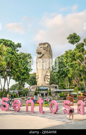 Merlion Skulptur auf Sentosa Island, Singapur Stockfoto