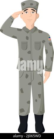 Isoliert glücklich Veteran Soldat Cartoon tun einen Gruß Vektor Stock Vektor