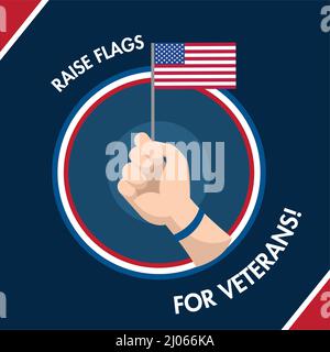 Hand hält die Flagge der USA Happy Veterans Day Poster Vektor Stock Vektor
