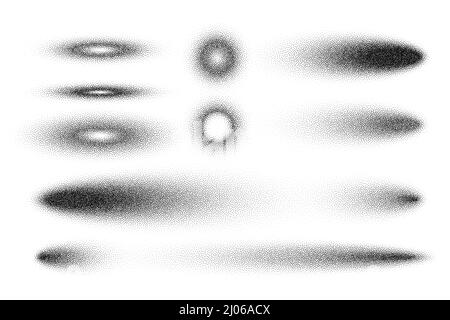 Gestrichelte Schatten, gepunktete Designelemente. Verblassender Verlauf. Stippeln, Dotwork-Zeichnen, Schattierung mit Punkten. Pixelzerfall, Halbtoneffekt Stock Vektor