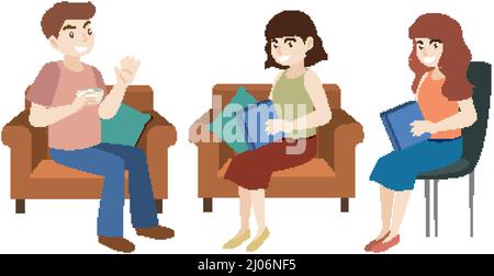 Ein glücklicher Freund sitzt und spricht miteinander Illustration Stock Vektor