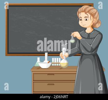 Porträt von Marie Curie in Cartoon-Stil Illustration Stock Vektor