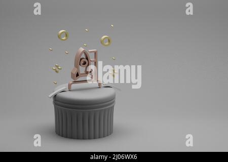 Schöne abstrakte Illustrationen Rakete und Start Symbol Symbol auf einem Beton Spalte Hintergrund. 3D Rendering-Illustration. Hintergrundmuster für Design. Stockfoto