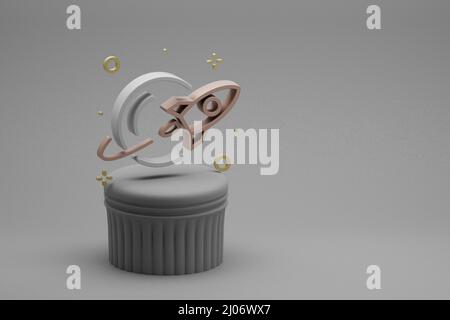 Schöne abstrakte Illustrationen Rakete und Start Symbol Symbol auf einem Beton Spalte Hintergrund. 3D Rendering-Illustration. Hintergrundmuster für Design. Stockfoto