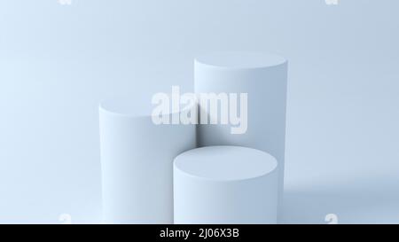 Leere Schritte Zylinder Podium mit Licht und Schatten auf leerem Hintergrund. 3D Rendern. Stockfoto