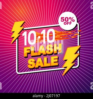 10,10 Flash Sale Werbebanner auf violettem Hintergrund Stock Vektor