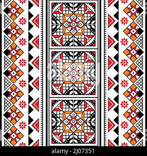 Ukrainische Ostern egss Stil Vektor nahtlose Volkskunst Muster vertikal orientiert - Hutsul geometrische Ornament in schwarz, gelb und rot Stock Vektor