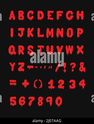 Alphabet mit Buchstaben mit fließender Farbe. Furchterregend, Halloween Stock Vektor