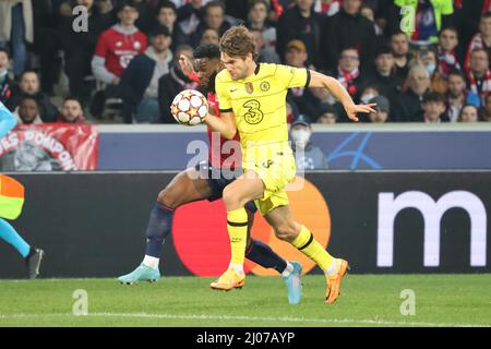 Marcos Alonso Chelsea während der UEFA Champions League, Runde 16, 2.-Bein-Fußballspiel zwischen LOSC Lille und Chelsea am 16. März 2022 im Pierre-Mauroy-Stadion in Villeneuve-d'Ascq, Frankreich - Foto: Laurent Sanson/DPPI/LiveMedia Stockfoto