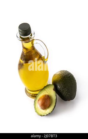 Avocado-Öl isoliert auf weißem Hintergrund Stockfoto