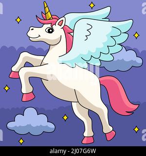 Fliegende Einhorn Farbige Cartoon Illustration Stock Vektor