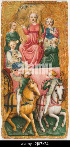 Die Chariot Tarot-Karte. Museum: Musée Français de la Carte à Jouer. Autor: Maître du Chariot d? Issy. Stockfoto
