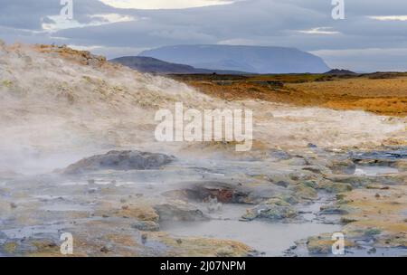 Geothermie Hveraroend oder Namaskard. Landschaft am See Myvatn. Europa, Nordeuropa, Island Stockfoto