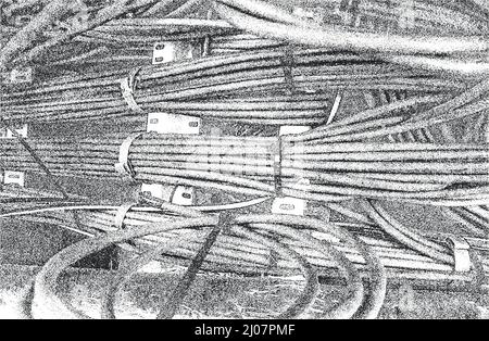 Distress Vector Textur hank of Cable. EPS8-Abbildung. Schwarz-weißer Grunge Hintergrund. Stock Vektor