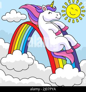Einhorn Gleitet Über Den Regenbogen Stock Vektor