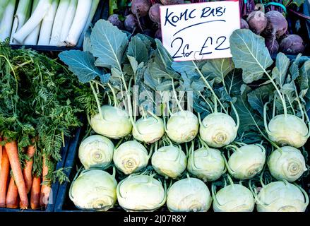 Epsom Surrey London, UK, März 17 2022, Kohlrabi oder deutsches Rübengemüse Stockfoto
