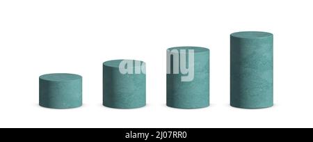Blaue 3D Zylinder Vorderansicht und Ebenen mit Perspektive isoliert auf weißem Hintergrund. Stock Vektor