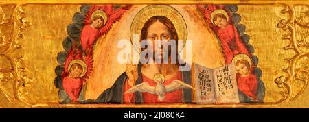 VALENCIA, SPANIEN - 14. FEBRUAR 2022: Das Gemälde von Christus dem Lehrer auf dem Seitenaltar in der Kathedrale - Basilika der Himmelfahrt unserer Lieben Frau Stockfoto