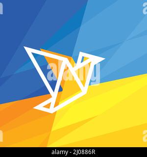 Freier Vogel fliegt am Himmel. Frieden und Freiheit. Unterstützung für die Ukraine. Blau gelbe abstrakte Hintergründe. Vektor Stock Vektor