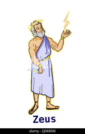 Griechische Mythologie Götter, Zeus, Illustration, weißer Hintergrund Stockfoto