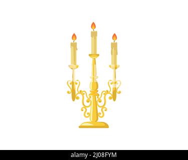 Goldenes Candlebarum mit drei brennenden Kerzen Stock Vektor