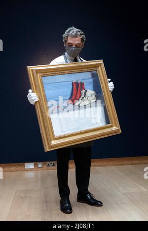 Am 11.. März 2022 fand bei Christies eine Fotozelle für den modernen britischen und irischen Art Evening-Verkauf statt. Der Verkauf präsentiert fantastische Skulptur von Dam Stockfoto