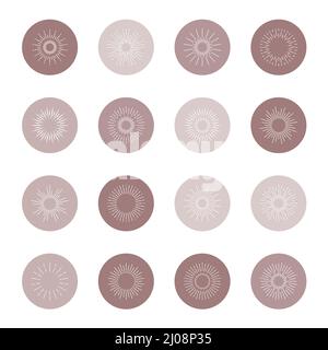 Heben Sie die Abdeckungen hervor. Moderne Icon-Kollektion. Runde Symbole für Geschichten aus sozialen Medien. Vektorset. Stock Vektor