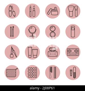 Heben Sie die Abdeckungen hervor. Beauty Icon Kollektion. Runde Symbole für Geschichten aus sozialen Medien. Vektorset. Stock Vektor