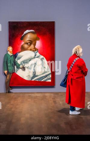 London, Großbritannien. 17. März 2022. The Eye of Providence, 2022 - Gagosian zeigt neue Gemälde und Skulpturen von Titus Kaphar in London, die erste Ausstellung des Künstlers in der Stadt - New Alters: Reworking Devotion wird am 17. März 2022 auf dem Grosvenor Hill eröffnet. Kredit: Guy Bell/Alamy Live Nachrichten Stockfoto