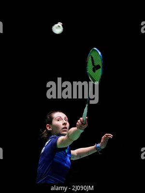 Der schottische Kirsty Gilmour ist am zweiten Tag der YONEX All England Open Badminton Championships in der utilita Arena Birmingham gegen den Koreaner an Seyoung im Einsatz. Bilddatum: Donnerstag, 17. März 2022. Stockfoto