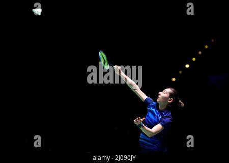 Der schottische Kirsty Gilmour ist am zweiten Tag der YONEX All England Open Badminton Championships in der utilita Arena Birmingham gegen den Koreaner an Seyoung im Einsatz. Bilddatum: Donnerstag, 17. März 2022. Stockfoto