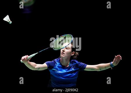 Der schottische Kirsty Gilmour ist am zweiten Tag der YONEX All England Open Badminton Championships in der utilita Arena Birmingham gegen den Koreaner an Seyoung im Einsatz. Bilddatum: Donnerstag, 17. März 2022. Stockfoto