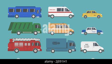 Stadt servise Auto Satz Vektor flache Abbildung Stock Vektor