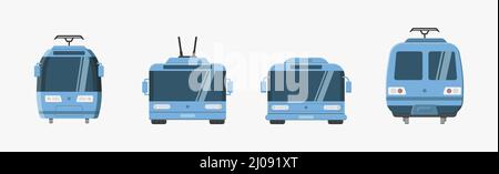 Vektordarstellung der Symbole für die Vorderansicht öffentlicher Verkehrsmittel Stock Vektor