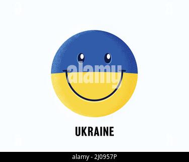 Lächelndes Ukraine-Emoticon auf isoliertem Hintergrund, editierbarer Vektor-eps. Fröhliches Smiley-Gesicht in den Farben der ukrainischen Flagge. Stock Vektor