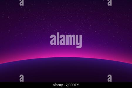Sonnenaufgang auf dem Planeten im All. Horizont mit Licht. Sonnenfinsternis-Effekt. Sternenhintergrund mit Erdorbit. Großer Planet mit leuchtenden Sternen. Vektor Stock Vektor
