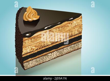 Illustration des berühmten Kuchenstückes auf blauem Hintergrund, Vektor-Illustration Stock Vektor