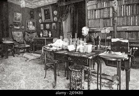 Gaston Tissandier in seinem Arbeitszimmer. Frankreich, Europa. Alte, gravierte Illustration aus dem 19.. Jahrhundert von La Nature 1899 Stockfoto