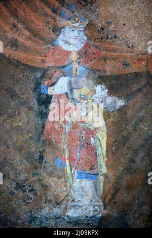 Vierge-Marie. Gotisches Fresko. Gemälde des Eingangs zum päpstlichen Legat Beauvais aus dem XIV. Jahrhundert. Chapelle Sainte-Cécile. Kathedrale Von Beauvais. Oise. Pica Stockfoto