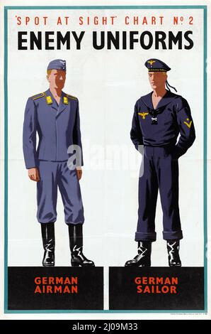 Schaukarte des Zweiten Weltkriegs -2 - Feinduniformen Deutscher Flieger und Deutscher Seemann Poster London 1941 Stockfoto